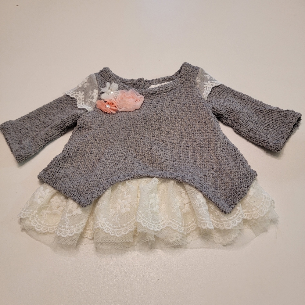Rare Editions Gray Knit and Lace tunic Top 3-6 months